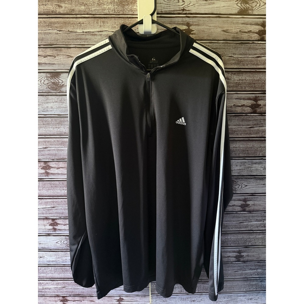 Adidas Men's 1/4 Zip Long-Sleeved Pullover Sz XL Mock Neck Black 3-Striped Logo